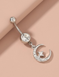 Fashion Silver Stainless Steel Diamond-studded Star And Moon Piercing Navel Nail