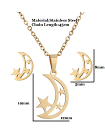 Fashion Gold Color Stainless Steel Star And Moon Earrings Necklace Set