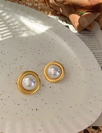 Fashion Gold Alloy Round Pearl Earrings