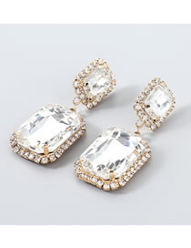 Fashion White Alloy Inlaid Square Diamond Geometric Stud Earrings