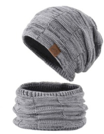 Fashion Grey Woolen Knitted Label Scarf Hat Set