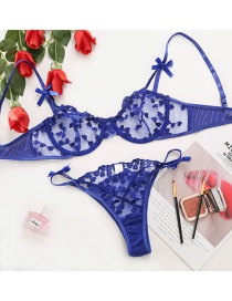 Fashion Sapphire Lace Crocheted Perspective Bowknot Underwear Set