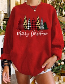 Fashion Red Christmas Tree Letter Print Long-sleeved Sweater