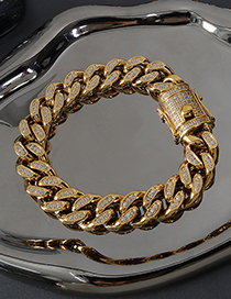 Fashion Full Diamond Inlaid Gold Color Bracelet Titanium Steel Inlaid Zirconium Full Diamond Cuban Chain Necklace