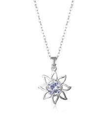 Fashion Silver Color (with Chain) Titanium Steel Inlaid Zirconium Sunflower Necklace