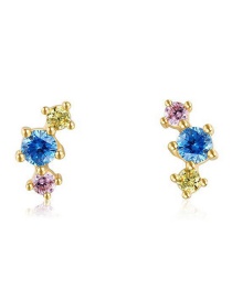 Fashion Red Blue And Yellow Diamonds Metal Inlaid Zirconium Geometric Lobster Adverbial Juice Flower Crown Earrings