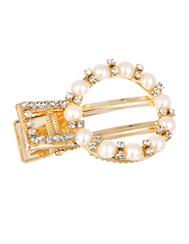 Fashion Gold Alloy Diamond-studded Pearl Hollow Round Duckbill Clip