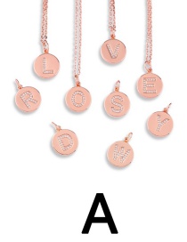 Fashion A (rose Gold) Copper Inlaid Zirconium Round 26 Letter Medal Necklace