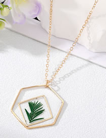 Fashion Green Leaf Necklace 1 Resin Geometric Dried Flowers Green Leaf Polygonal Necklace