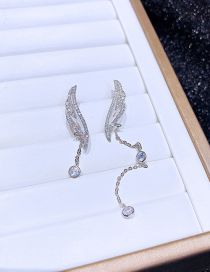 Fashion Silver Bronze Zirconium Wing Asymmetric Tassel Drop Earrings