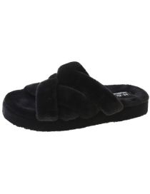 Fashion Black Round-toe Platform Cross-hair Slippers