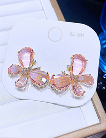 Fashion Pink Crystal Frozen Crystal Butterfly Stud Earrings