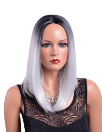 Fashion Photo Color Mid-point Gradation Mid-length Straight Hair Synthetic Headgear