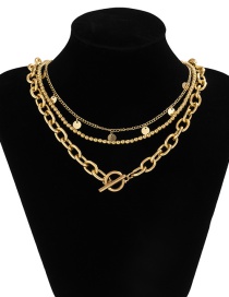 Fashion Gold Alloy Round Brand Chain Ot Buckle Multilayer Necklace