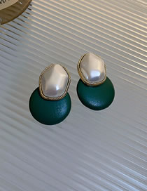 Fashion Green Irregular Pearl Circle Leather Stud Earrings