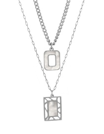 Fashion White + Silver Titanium Shell Double Cutout Square Necklace