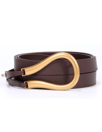 Fashion Brown Faux Leather Horseshoe Buckle Wide Belt