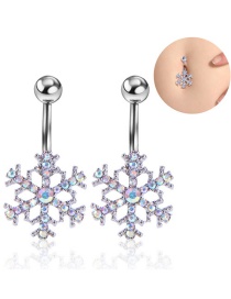 Fashion Ab Color Single Titanium Steel Diamond Pierced Snowflake Belly Button Nail