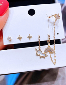 Fashion Gold Copper Inlaid Zirconium Unicorn Rainbow Star Earrings Set