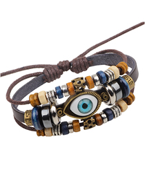 Fashion Brown Coffee Geometric Wooden Beads Beaded Leather Woven Eye Bracelet
