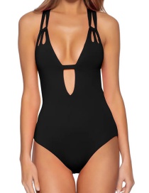 Fashion Black Solid Color Cutout Sling One-piece Swimsuit