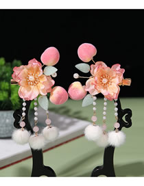Fashion Pink Flower Woven Hair Ball Fringed Peach Pair Clip