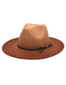 Fashion Caramel Colour Wool Gradient Belt Big Brim Jazz Hat