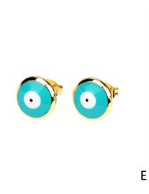 Fashion Cyan Copper Gold Plated Oil Eye Stud Earrings