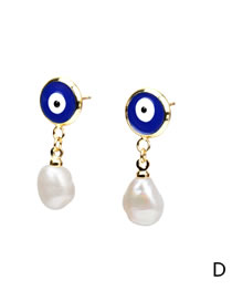 Fashion Blue Copper Drop Oil Eye Pearl Stud Earrings