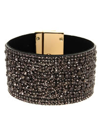 Fashion Brown Full Diamond Wide Magnetic Buckle Bracelet