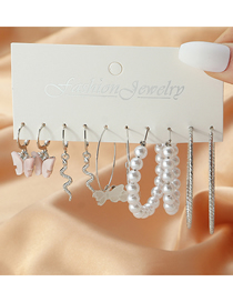 Fashion Silver Resin Butterfly Snake Pearl Earrings Set