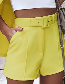 Fashion Shorts Yellow Micro Pleated Double Pocket Shorts