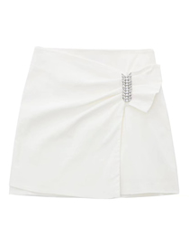 Fashion White Solid Shiny Buckle Skirt