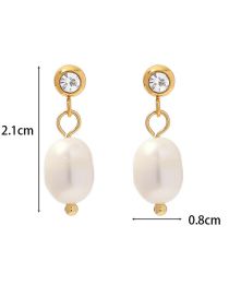 Fashion Gold Titanium Diamond Pearl Drop Earrings