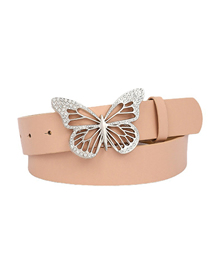 Fashion Pink Rhinestone Butterfly Buckle Wide Belt