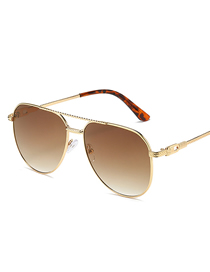 Fashion Gold Frame Double Tea Tablets Large Square-frame Metal Double-bridge Sunglasses