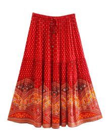 Fashion Orange Cotton Print Skirt