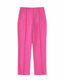 Fashion Rose Red Polyester High Waist Suit Straight Trousers