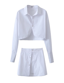 Fashion White Polyester Lapel Shirt Skirt Set