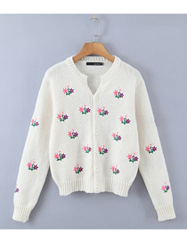 Fashion White Floral Embroidered Sweater Cardigan