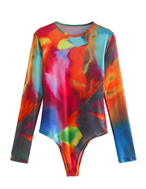 Fashion Color Printed Mesh Jumpsuit