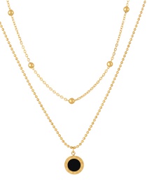 Fashion Gold + Black Titanium Steel Double Layer Round Number Pendant Bead Necklace