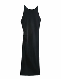 Fashion Black Slim Solid Color Knitted Dress With Jewels