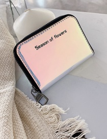Fashion Silver Color Folding Large Capacity Zipper Letter Printed Laser Wallet