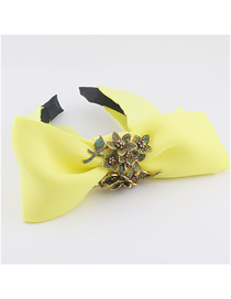 Fashion Yellow Fabric Bow Tie Diamond Flower Sponge Headband