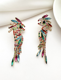 Fashion Color Alloy Diamond-studded Bird Tassel Stud Earrings
