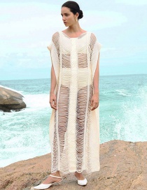 Fashion White Apricot Hollow Strip Knitted Sun Protection Clothing