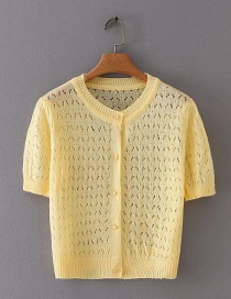 Fashion Yellow Cardigan Cutout Short-sleeved Top