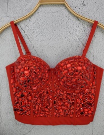 Fashion Red On Red Sling Diamond Tube Top Wrapped Chest Vest