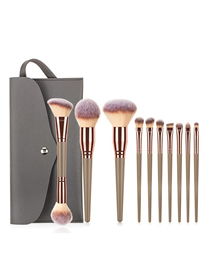 Fashion 10 Sticks-big Mac-pen Gold+gray Pack 10 Beauty Makeup Brush Set With Storage Bag